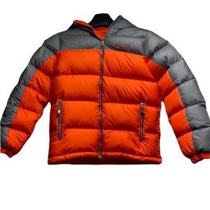 Marmot 650 fill puffer kids coat size XL ORANGE / grey